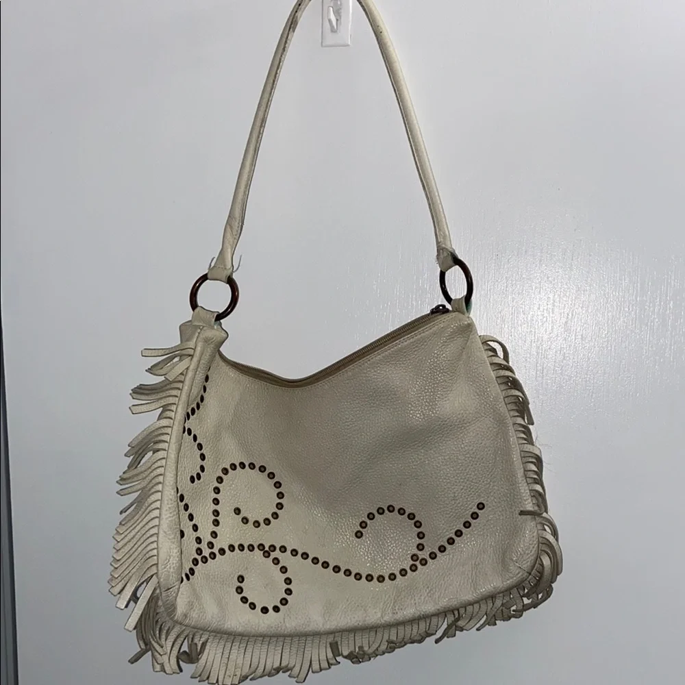 Vintage Berge Leather Fringed Shoulder Bag made in Italy